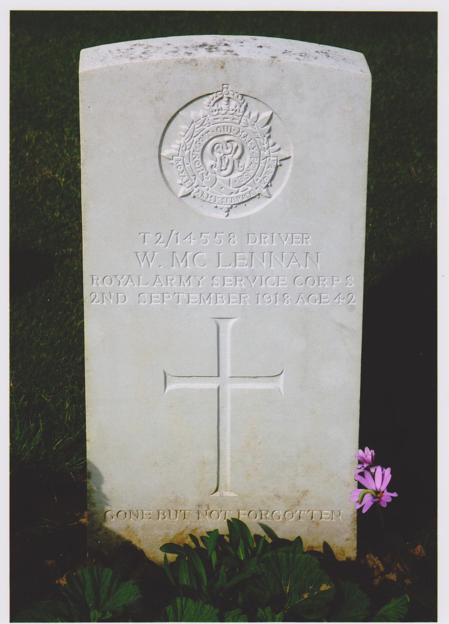 Photo of headstones/William McLennan d1918 hdstn Villers Stn Cem
